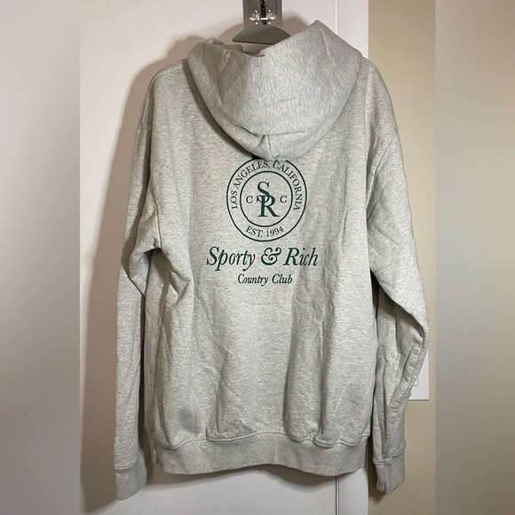 NWOT SPORTY & RICH Gray/Green Crown Cotton Blend Hoodie Large - Picture 5 of 16